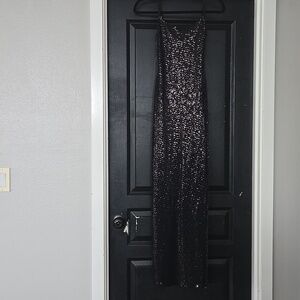 Bebe Black Sequin Bodycon Slip Maxi Dress Gown Size Small
